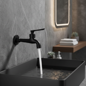 Salle de bains noir robinet froid unique mur Machine à laver robinet unique robinet d&rsquo;eau froide jardin robinet noir