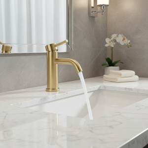 SHBSHAIMY robinet de lavabo doré brossé, corps en laiton, eau chaude et froide, salle de bains, mélangeur d&rsquo;eau, poignée unique, bec Long