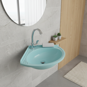Évier bassin sans poinçonnage en plastique coin triangulaire en forme d’éventail lavabo mural Simple couleur unie monotrou Évier bassin sans poinçonnage en plastique coin triangulaire en forme d’éventail lavabo mural Simple couleur unie monotrou