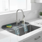 Tapis de robinet d&rsquo;évier en Silicone, protection contre les éclaboussures, conception de pente, tampon de vidange d&rsquo;évier étendu, protection d&rsquo;évier souple pliable, tapis d&rsquo;hôtel