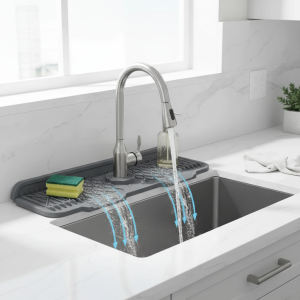 Tapis de robinet d&rsquo;évier en Silicone, protection contre les éclaboussures, conception de pente, tampon de vidange d&rsquo;évier étendu, protection d&rsquo;évier souple pliable, tapis d&rsquo;hôtel