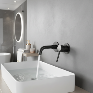 Bagnolux robinet de lavabo de salle de bains intégré, noir Chrome Rose or brossé laiton poli à poignée unique eau chaude et froide monté au mur