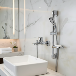 Robinet de lavabo en alliage de Zinc, mitigeur mural chromé à double bec pour eau chaude et froide, pour salle de bains, douche, évier, baignoire