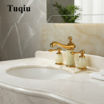 Robinet de lavabo en laiton doré et Jade, robinet d&rsquo;évier de salle de bains à 3 trous, mélangeur de lavabo répandu, robinet d&rsquo;eau chaude et froide à Double poignée, nouvel arrivage