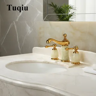 Robinet de lavabo en laiton doré et Jade