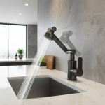 Robinet de cuisine en acier inoxydable, rotatif à 360 degrés, robinet mural d&rsquo;évier, 2 Modes de sortie d&rsquo;eau