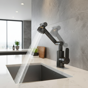 Robinet de cuisine en acier inoxydable, rotatif à 360 degrés, robinet mural d’évier, 2 Modes de sortie d’eau Robinet de cuisine en acier inoxydable, rotatif à 360 degrés, robinet mural d’évier, 2 Modes de sortie d’eau