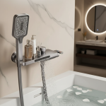 Robinet de baignoire cascade de salle de bains, avec pomme de douche à main, mitigeur mural chaud et froid, ensemble de douche à poignée unique