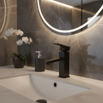 Robinet mitigeur de lavabo d&rsquo;eau chaude et froide monté sur le pont, robinet de salle de bains d&rsquo;évier de lavabo noir mat, grue de robinet d&rsquo;évier