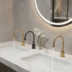 Robinet de lavabo moderne, or brossé, noir, argent, robinet de lavabo monté sur le pont, mélangeur d&rsquo;évier, robinet en laiton chaud et froid pour salle de bains