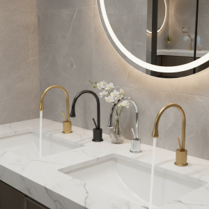 Robinet de lavabo moderne, or brossé, noir, argent, robinet de lavabo monté sur le pont, mélangeur d’évier, robinet en laiton chaud et froid pour salle de bains Robinet de lavabo moderne, or brossé, noir, argent, robinet de lavabo monté sur le pont, mélangeur d’évier, robinet en laiton chaud et froid pour salle de bains