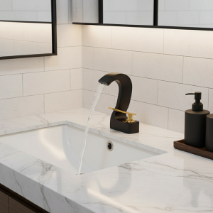 Robinet d&rsquo;évier de salle de bains noir en laiton, trou unique, robinets de lavabo à poignée unique, mélangeur de toilette chaud et froid, robinets d&rsquo;eau modernes Robinet d&rsquo;armoire de salle de bains WC lavabo cascade ro