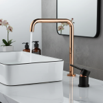 Bassin PLANHOsuper long tuyau deux trous, robinet de salle de bain en or rose, robinet de ark noir répandu tournant à 360