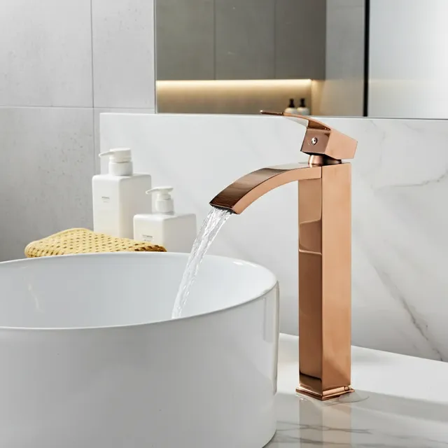 Robinet lavabo mitigeur laiton or rose monotrou bec…