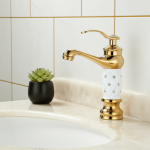 Stenoc robinets de lavabo dorés, robinet de salle de bains en diamant, mitigeur à poignée unique, mélangeur d&rsquo;eau chaude et froide, grue de bain, robinet mitigeur en laiton