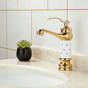 Stenoc robinets de lavabo dorés, robinet de salle de bains en diamant, mitigeur à poignée unique, mélangeur d&rsquo;eau chaude et froide, grue de bain, robinet mitigeur en laiton