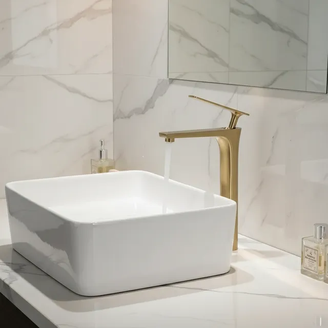 Robinet de salle de bains en laiton doré brossé