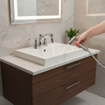 Robinet de lavabo de salle de bains chromé à poignée unique, mitigeur de robinet d&rsquo;évier avec pomme de douche, robinets de tuyau d&rsquo;eau chaude et froide