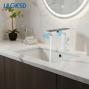 Nouveau robinet de lavabo de salle de bains LCD blanc, mitigeur d&rsquo;évier à Double détection, robinet mitigeur de lavabo monté sur le pont à trou unique, grue de salle de bains de luxe