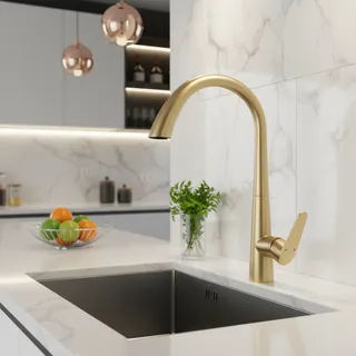 Robinet de cuisine en acier inoxydable doré