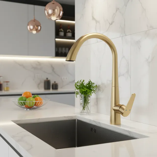 Robinet de cuisine en acier inoxydable doré