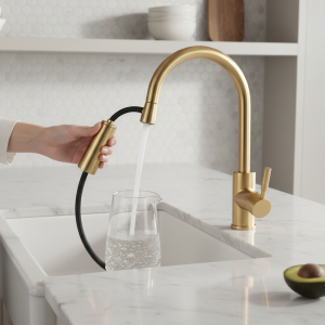 VGX filtre eau robinet de cuisine double bec pur eau potable robinet extractible évier de cuisine mitigeur robinet Gourmet laiton grue or