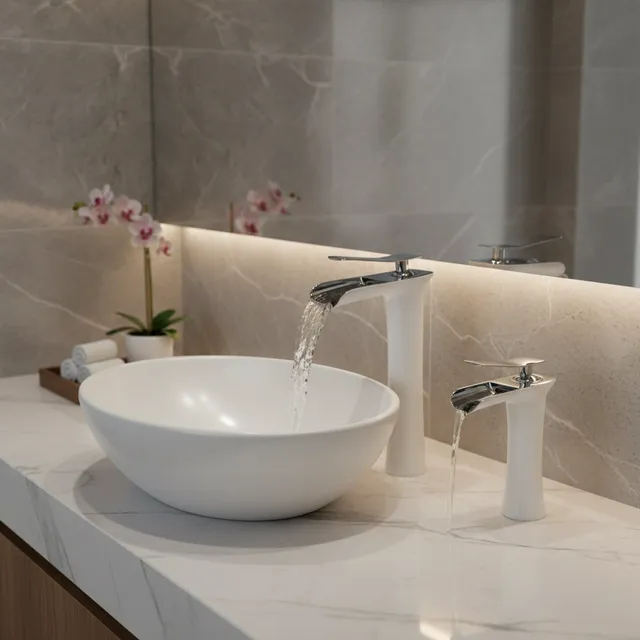 Senlesen robinet de lavabo de salle de bains chromé blanc