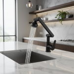 Robinet de cuisine rotatif à grand angle, robinet d&rsquo;eau à pulvérisation, poignée unique, vanité, noir, HOSink, 1080