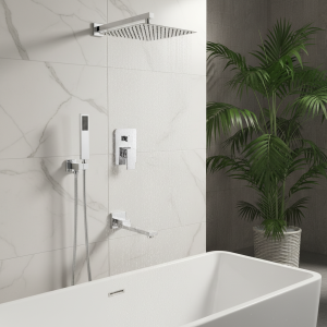 Ensemble de robinets de douche à effet de pluie, salle de bains dissimulée chromée, système de douche cascade mural, mitigeur de baignoire-douche Ensemble de robinets de douche à effet de pluie, salle de bains dissimulée chromée, système de douche cascade mural, mitigeur de baignoire-douche