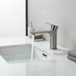 Robinet mitigeur chaud et froid pour lavabo de salle de bains brossé/gris, montage sur comptoir, poignée unique en acier inoxydable 304