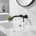 Robinet de lavabo noir mural à 2 trous, mitigeur de lavabo à levier unique, bec pivotant, installation dissimulée, robinet d&rsquo;eau chaude et froide