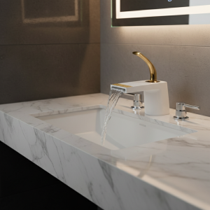 Bassin de bain cascade en laiton doré blanc, robinets de ark de toilette, montés sur le pont, robinet d’eau chaude et froide Bassin de bain cascade en laiton doré blanc, robinets de ark de toilette, montés sur le pont, robinet d’eau chaude et froide