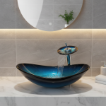 KEMAIDI salle de bains évier comptoir bassin bol avec robinet salle de bains navire vanité éviers verre trempé lavabo robinet ensemble