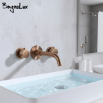 Robinet de lavabo en or rose brossé 100% robinet d&rsquo;évier en laiton massif mitigeur de lavabo en or brossé mural robinet de salle de bain chaud et froid