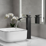 Robinet de salle de bains cascade noir, lavabo, évier, éviers, mitigeur, robinet d&rsquo;eau chaude et froide, robinets de lavabo de salle de bains monotrou, grue