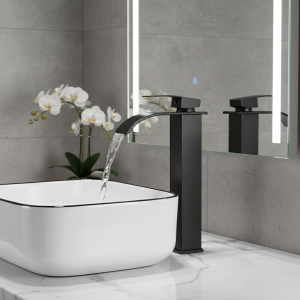 Robinet de salle de bains cascade noir, lavabo, évier, éviers, mitigeur, robinet d’eau chaude et froide, robinets de lavabo de salle de bains monotrou, grue Robinet de salle de bains cascade noir, lavabo, évier, éviers, mitigeur, robinet d’eau chaude et froide, robinets de lavabo de salle de bains monotrou, grue