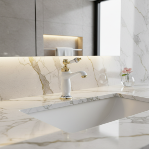 Robinet de centre commercial à poignée unique, cuivre, laiton, robinet latine, bassin en céramique blanche, finition dorée, robinets de haute qualité