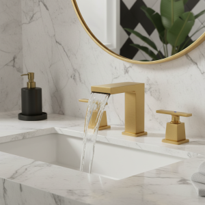 Robinet de lavabo en or brossé, robinet de salle de bains noir en laiton Total, robinets d&rsquo;évier antiques, robinet cascade chaude et froide à 3 trous, robinet d&rsquo;eau