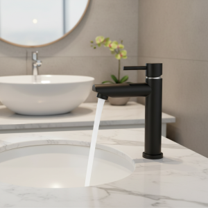 Robinet de lavabo en acier inoxydable 304, robinet d&rsquo;eau froide simple, couleur noir argent, monté sur le pont, allonge et soulevant le lavabo