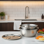 Ensemble de bassin en acier inoxydable, ensemble de bols à mélanger multifonctionnels, bol à râpe 3 en un, bol de machine à salade, ensemble de bols à mélanger avec vidange de se prélasser