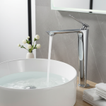 Robinet mitigeur chaud et froid, robinet de salle de bains poli Chrome à une poignée monté sur le pont lavabo grue robinet court ou haut