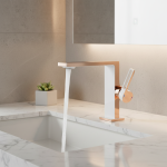 Évier en laiton à levier unique HODigital, or rose et blanc, centre commercial, pont carré, nouveauté