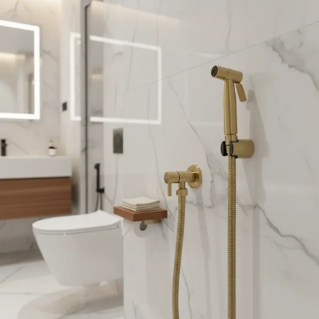 Pulvérisateur de Bidet de toilette à main en or brossé