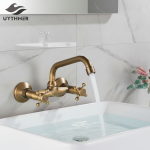 Robinet de cuisine en laiton Antique, mitigeur d&rsquo;eau chaude et froide, robinet mural, mitigeur d&rsquo;évier, bec pivotant, mélangeur de lavabo