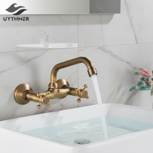 Robinet de cuisine en laiton Antique, mitigeur d’eau chaude et froide, robinet mural, mitigeur d’évier, bec pivotant, mélangeur de lavabo Robinet de cuisine en laiton Antique, mitigeur d’eau chaude et froide, robinet mural, mitigeur d’évier, bec pivotant, mélangeur de lavabo