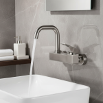 Robinet de lavabo de salle de bains, robinet de lavabo brossé en acier inoxydable 304, robinet mitigeur chaud et froid mural de salle de bains, robinet pivotant universel