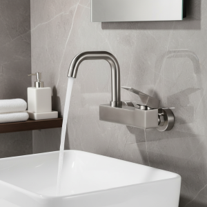 Robinet de lavabo de salle de bains, robinet de lavabo brossé en acier inoxydable 304, robinet mitigeur chaud et froid mural de salle de bains, robinet pivotant universel