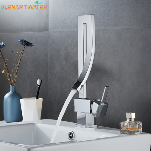 Robinet de lavabo en laiton chromé, Style à la mode, mitigeur de lavabo cascade à poignée unique, robinets de salle de bains chauds et froids, robinet d&rsquo;évier cascade
