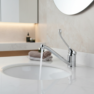 OUBONI robinet mitigeur de lavabo de salle de bains chromé, à Long manche en laiton, évier monté sur le pont, robinet d&rsquo;hygiène médicale, robinet chaud et froid