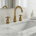 Baignoire montée sur pont en laiton antique, bassin F/05, poignée de touristes, 3 trous, robinet d&rsquo;eau